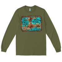 Army Green western turquoise stone aztec tiger pattern background Long Sleeve Tee - Artiststas