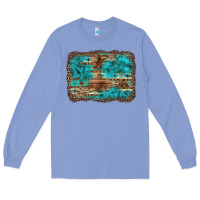 Colony Blue western turquoise stone aztec tiger pattern background Long Sleeve Tee - Artiststas