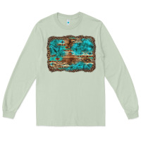 Matcha western turquoise stone aztec tiger pattern background Long Sleeve Tee - Artiststas