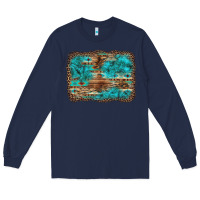 Navy western turquoise stone aztec tiger pattern background Long Sleeve Tee - Artiststas