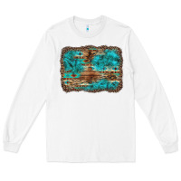 White western turquoise stone aztec tiger pattern background Long Sleeve Tee - Artiststas