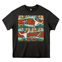 Asphalt western aztec bull skull stars seamless pattern Heavy Core Tee - BundleAndBundleShop