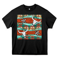 Black western aztec bull skull stars seamless pattern Heavy Core Tee - BundleAndBundleShop