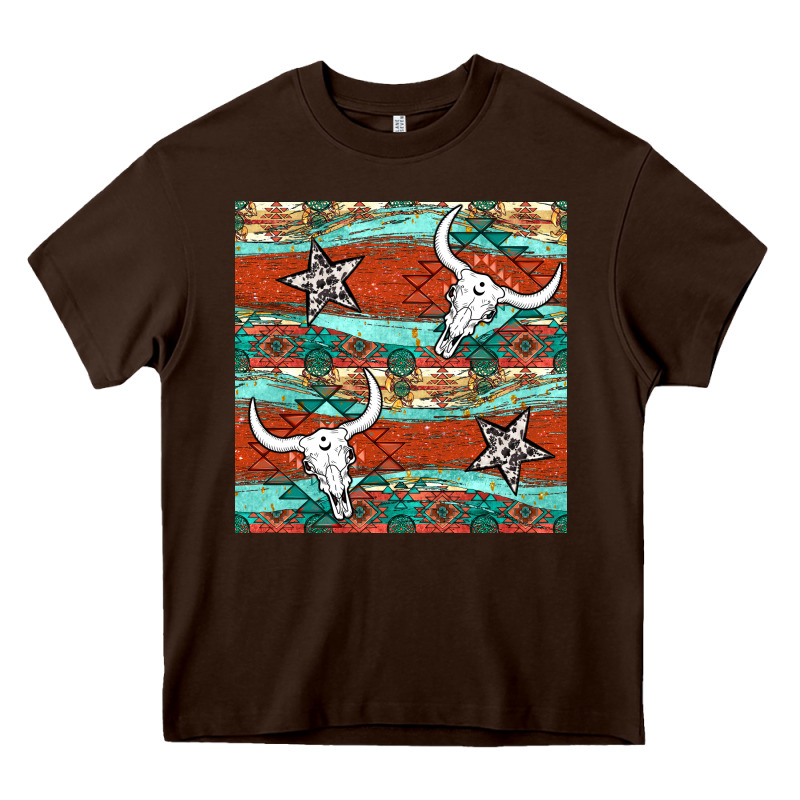 Western Aztec Bull Skull Stars Seamless Pattern Heavy Core Tee by BundleAndBundleShop | Teevron