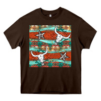 Chocolate Brown western aztec bull skull stars seamless pattern Heavy Core Tee - BundleAndBundleShop