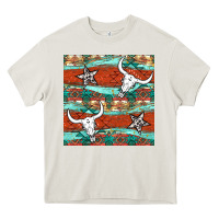 Cream western aztec bull skull stars seamless pattern Heavy Core Tee - BundleAndBundleShop