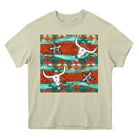 Mossy western aztec bull skull stars seamless pattern Heavy Core Tee - BundleAndBundleShop