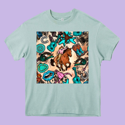 Western Cowgirl Seamless Pattern Heavy Core Tee Designed By Bundleandbundleshop