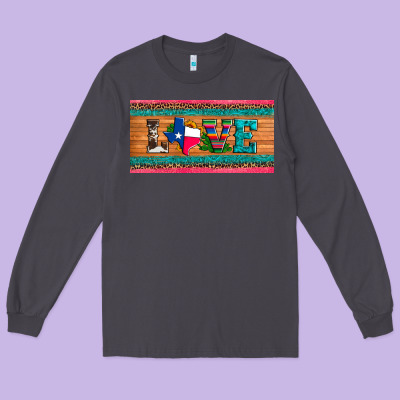 Love Texas Sunflowers Cactus Cowhide License Plate Long Sleeve Tee Designed By Artiststas