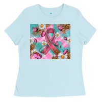 Baby Blue Breast Cancer Ribbon Stethoscope Ladies Tee - Artiststas