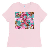 Bubblegum Pink Breast Cancer Ribbon Stethoscope Ladies Tee - Artiststas