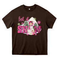 Chocolate Brown Let It Snow Pink Christmas Heavy Core Tee - FaDigitalArtStudio