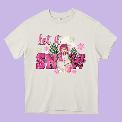 Let It Snow Pink Christmas Heavy Core Tee Designed By Fadigitalartstudio