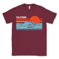 Burgundy vintage california wave surf retro 80s california beach surfing Classic Tee - linhVisuals