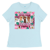 Baby Blue Breast Cancer Together Fight Ladies Tee - Artiststas