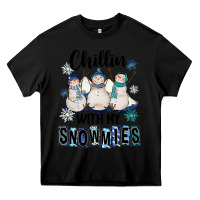 Black Chillin With My Snowmies Heavy Core Tee - FaDigitalArtStudio