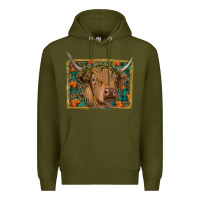 Army Green highland cow fall Premium Hoodie - RanaPortraitStore