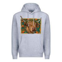 Heather Grey highland cow fall Premium Hoodie - RanaPortraitStore