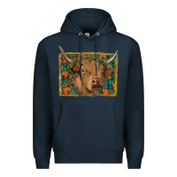 Navy highland cow fall Premium Hoodie - RanaPortraitStore