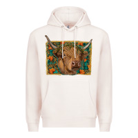 Pale Pink highland cow fall Premium Hoodie - RanaPortraitStore