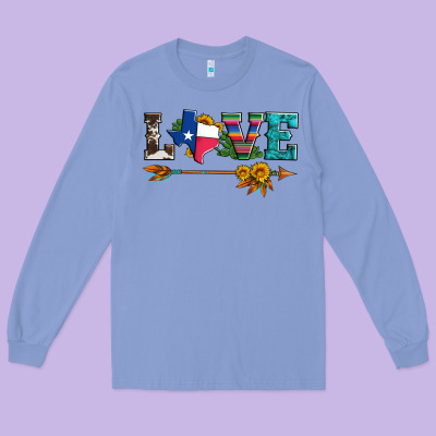Love Texas Serape Cowhide Cactus And Sunflowers Long Sleeve Tee Designed By Artiststas