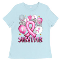 Baby Blue Balloons cancer ribbon survivor Ladies Tee - Artiststas