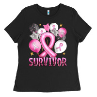 Balloons Cancer Ribbon Survivor Ladies Tee | Teevron