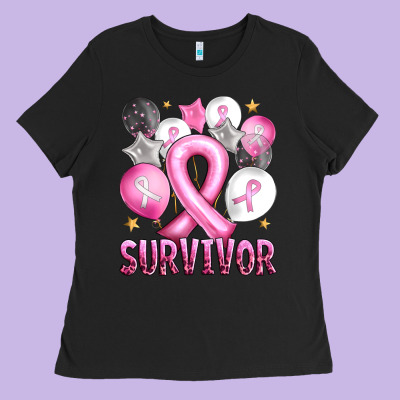 Balloons Cancer Ribbon Survivor Ladies Tee Designed By Artiststas