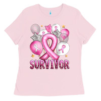Bubblegum Pink Balloons cancer ribbon survivor Ladies Tee - Artiststas