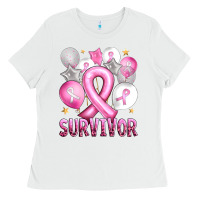 White Balloons cancer ribbon survivor Ladies Tee - Artiststas