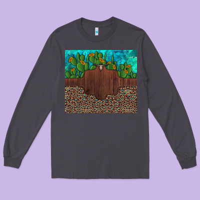 Custom Cactus And Sunflowers Leopard Turquoise Long Sleeve Tee Designed By Artiststas