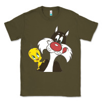 Army Green tweety and sylvester Classic Tee - linhVisuals