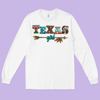 Texas Girl Serape Turquoise Leopard Cowhide Arrow Long Sleeve Tee Designed By Artiststas