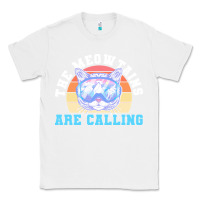 White skiing t  shirt ski goggles cat the meowtains are calling skier winter Classic Tee - linhVisuals