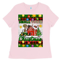 Bubblegum Pink Small Town Christmas Ladies Tee - Artiststas