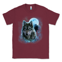 Burgundy t shirt, grey wolf hunting ground, icy moon, forest, galaxy Classic Tee - linhVisuals