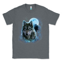 Charcoal Heather t shirt, grey wolf hunting ground, icy moon, forest, galaxy Classic Tee - linhVisuals