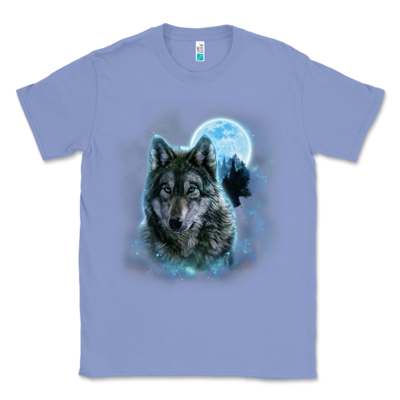 T Shirt, Grey Wolf Hunting Ground, Icy Moon, Forest, Galaxy Classic Tee by linhVisuals | Teevron