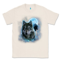 Natural t shirt, grey wolf hunting ground, icy moon, forest, galaxy Classic Tee - linhVisuals