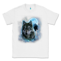 White t shirt, grey wolf hunting ground, icy moon, forest, galaxy Classic Tee - linhVisuals