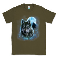 Army Green t shirt, grey wolf hunting ground, icy moon, forest, galaxy Classic Tee - linhVisuals