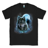 Black t shirt, grey wolf hunting ground, icy moon, forest, galaxy Classic Tee - linhVisuals