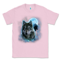 Bubblegum Pink t shirt, grey wolf hunting ground, icy moon, forest, galaxy Classic Tee - linhVisuals