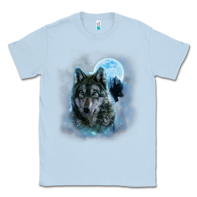 T Shirt, Grey Wolf Hunting Ground, Icy Moon, Forest, Galaxy Classic Tee by linhVisuals | Teevron