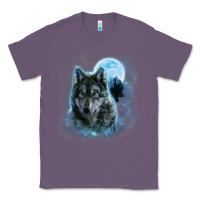 Lavender t shirt, grey wolf hunting ground, icy moon, forest, galaxy Classic Tee - linhVisuals
