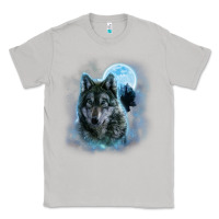 Moon Dust t shirt, grey wolf hunting ground, icy moon, forest, galaxy Classic Tee - linhVisuals