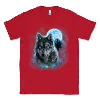 Red t shirt, grey wolf hunting ground, icy moon, forest, galaxy Classic Tee - linhVisuals