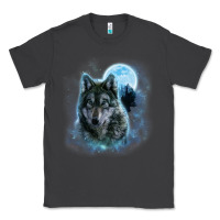 Smoke t shirt, grey wolf hunting ground, icy moon, forest, galaxy Classic Tee - linhVisuals