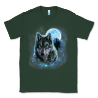 Sports Green t shirt, grey wolf hunting ground, icy moon, forest, galaxy Classic Tee - linhVisuals
