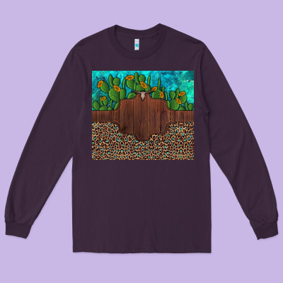Custom Cactus And Sunflowers Leopard Turquoise Long Sleeve Tee Designed By Artiststas